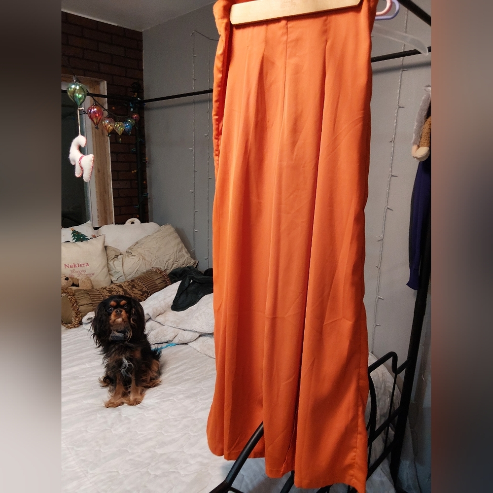 Orange Flowy Wide-Leg Pants